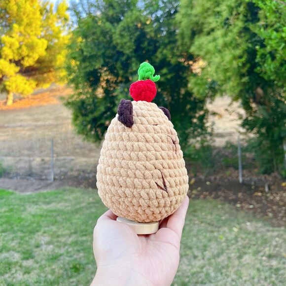 Capybara Crochet Plush | Chenille Amigurumi Capybara with Cherry Hat | Desk Gift - Picture 3 of 5